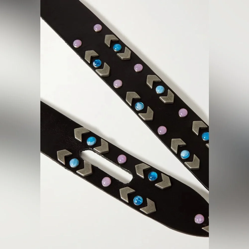 Isabel Marant Lecce Wrap Stud Embellished Leather Belt Black Western XL - Picture 4 of 10